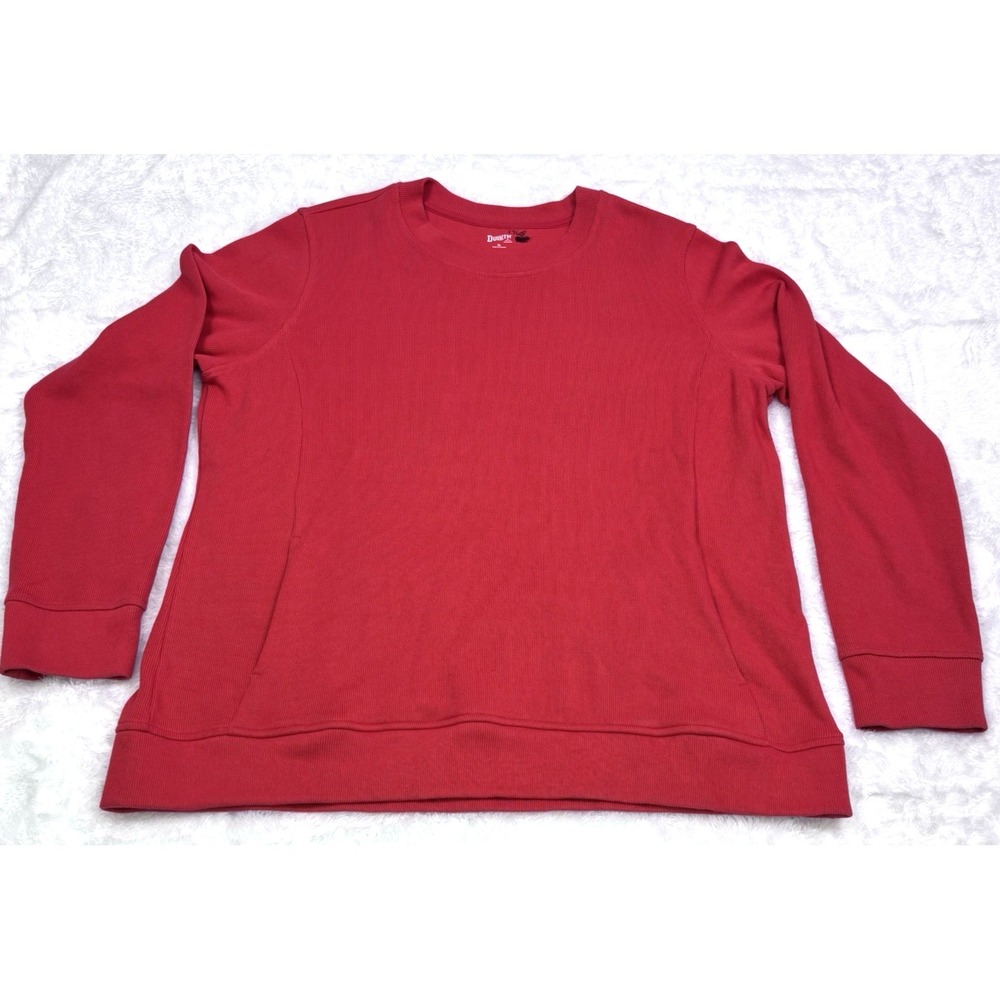 Duluth Trading Women XL Rib Crewneck Sweatshirt Burnt Orange Pockets Stain Repel